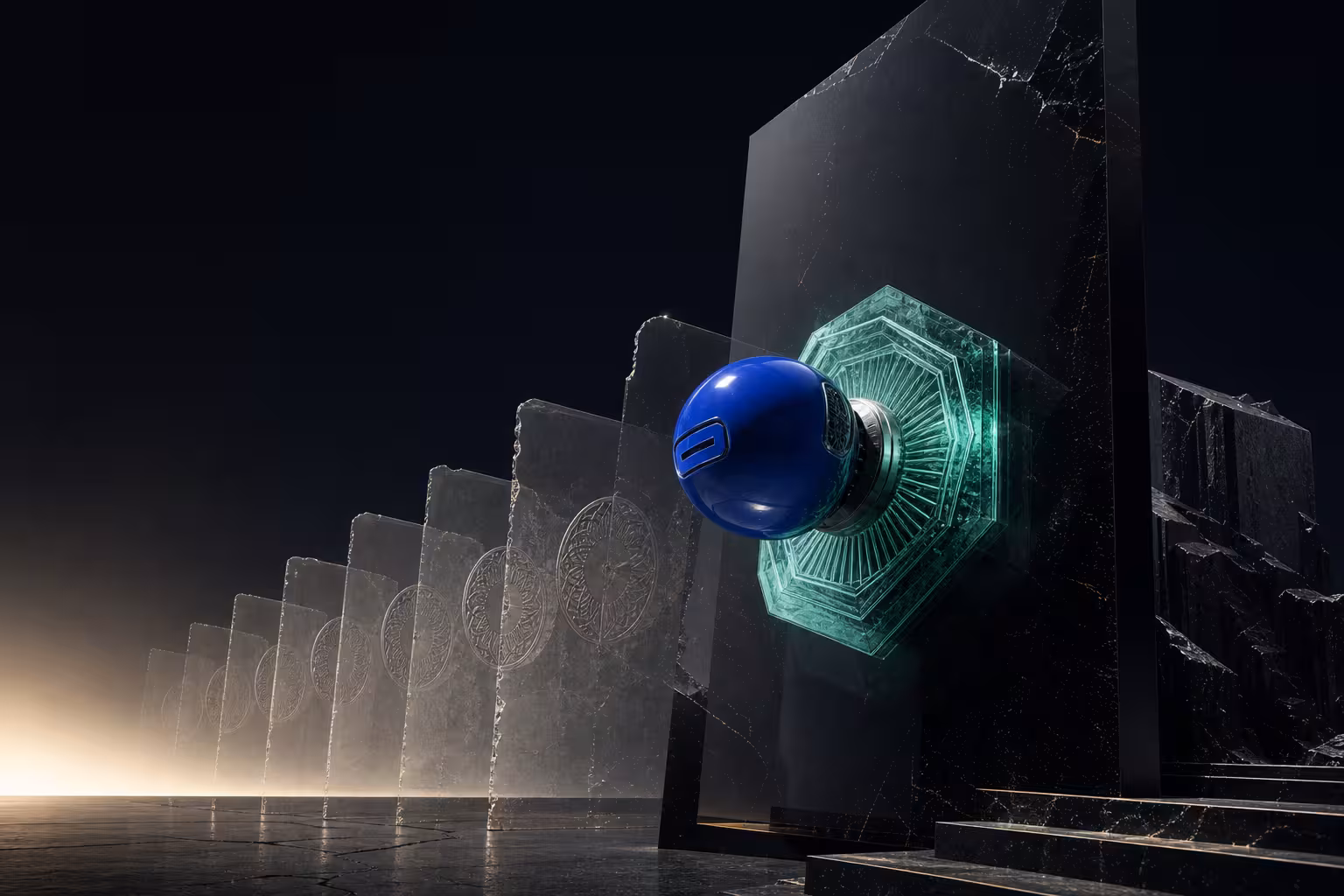 A futuristic AI agent minting a permanent onchain record